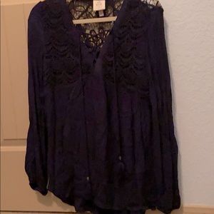 Navy lace detail tunic blouse